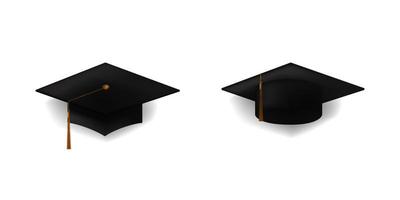Pair of 3d realistic black graduation cap illustration for graduation party element vector