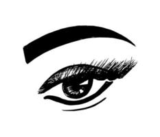 logotipo de ojo boceto vectorial de maquillaje. cejas de pestañas - ilustración aislada sobre fondo blanco. mira - icono blanco y negro vector