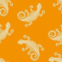 Seamless pattern with lizard on orange background vector