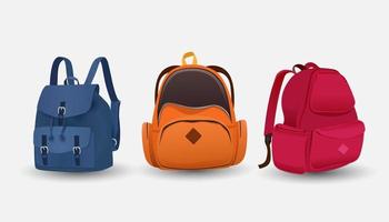 conjunto de bolsas varios modelos y colores. listo ir a la escuela. vector