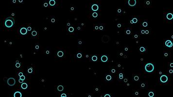 fundo de movimento de partículas de círculo azul claro. animação de papel de parede desbotada com cor preta. bolha voadora.. video