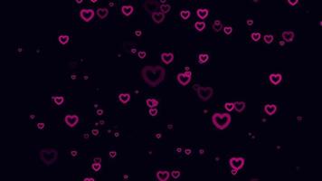 Pink heart particle motion background. Faded wallpaper animation with black color. Flying bubble.