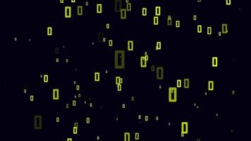 fondo de movimiento de partículas de rectángulo amarillo. animación de papel tapiz descolorida con color negro. burbuja voladora.