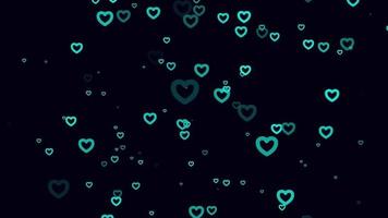 Light blue heart particle motion background. Faded wallpaper animation with black color. Flying bubble. video