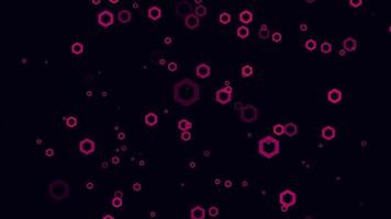 fundo de movimento de partículas de hexágono rosa. animação de papel de parede desbotada com cor preta. bolha voadora.
