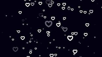 White heart particle motion background. Faded wallpaper animation with black color. Flying bubble. video