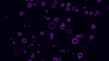 Purple hexagon particle motion background. Faded wallpaper animation with black color. Flying bubble. video