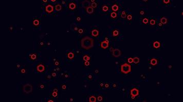 fundo de movimento de partículas de hexágono vermelho. animação de papel de parede desbotada com cor preta. bolha voadora.