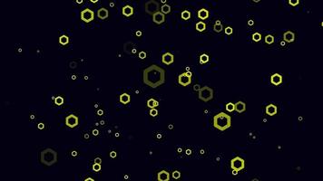 fond de mouvement de particules hexagonales jaunes. animation de fond d'écran fanée avec la couleur noire. bulle volante. video