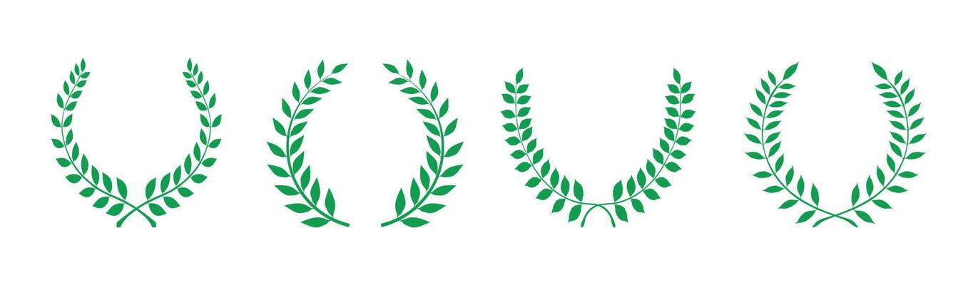 Green Laurel wreath set vector isolated on white background