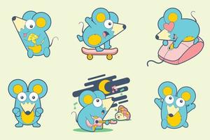 linda ilustración de juego de caracteres de ratón vector