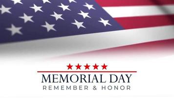 jour commémoratif américain. rappelez-vous et honorez le message avec le drapeau américain agitant en arrière-plan video