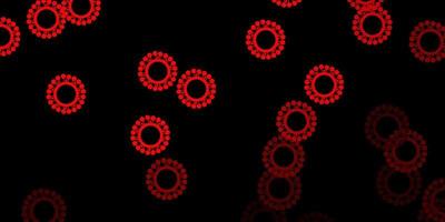 Dark red, yellow vector background with covid-19 symbols.