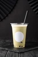 Taiwan milk tea with bubble on wood background photo