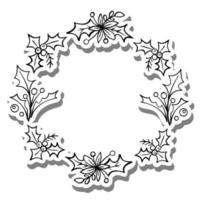 Monochrome Flowers, Holy, Berry and Leave Christmas Frame on two white silhouette and gray shadow. Vector illustration for decorate logo, text, greeting cards and any design.