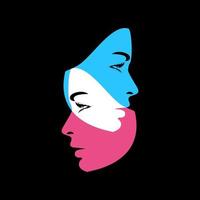 Female face line art in color double exposure style vector