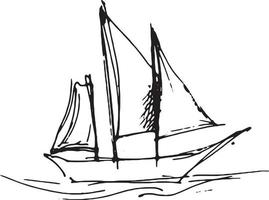 Simple ink sketch of a ship with canvas. Doodle style, vector illustration