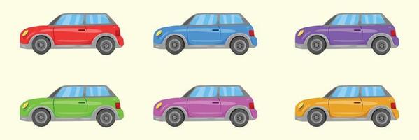 Cars Set with Different Color in Flat Design Style. Vector Set Collection