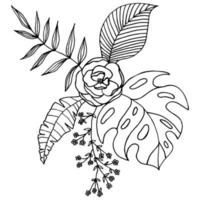 Exotic flowers and tropical leaves black and white print vector
