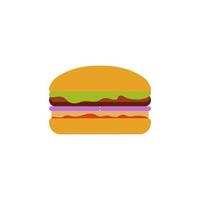 Ilustración de diseño de ilustración de vector de hamburguesa de diseño plano de hamburguesa de comida rápida deliciosa.