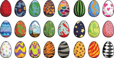 Happy Easter Eggs Pack of 24 Vector Illustration to celebrate Colorful festive season. Cute Easter Rabbit Eggs Graphic Pack on White Background
