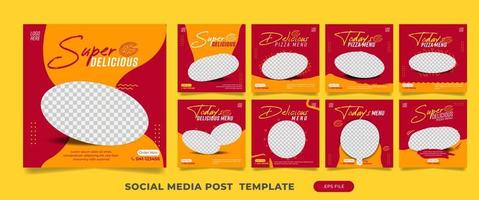 Food social media post pizza template. vector illustration. Collection of editable square banner template designs for food posts. For Social Media Post restaurants and culinary.