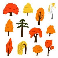 un conjunto de árboles de otoño de dibujos animados. vector