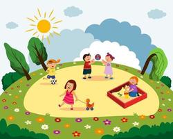 children playing outside on the playground vector