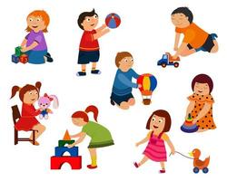 a set of vector illustrations, cartoon children playing with toys