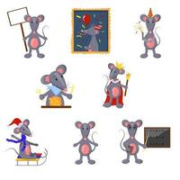 set of cute cartoon rats vector