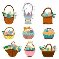 A set of Easter baskets with eggs, isolated on a white background. vector