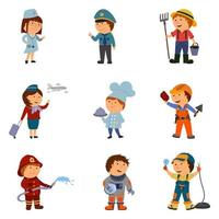 a set of cartoon children of different professions,  isolated on a white background. vector