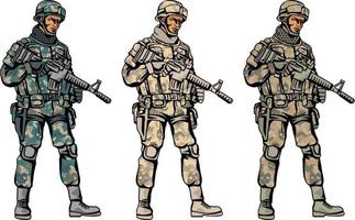 soldier with a gun in camouflage vector