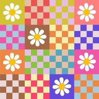 Geometric Checkered Floral Retro Pattern vector