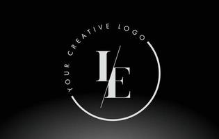 White LE Serif Letter Logo Design with Creative Intersected Cut. vector