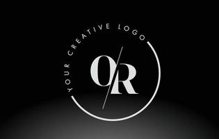 White OR Serif Letter Logo Design with Creative Intersected Cut. vector
