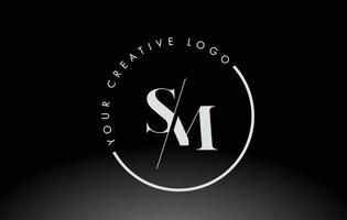 White SM Serif Letter Logo Design with Creative Intersected Cut. vector