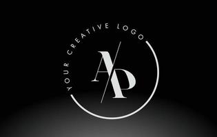 White AP Serif Letter Logo Design with Creative Intersected Cut. vector