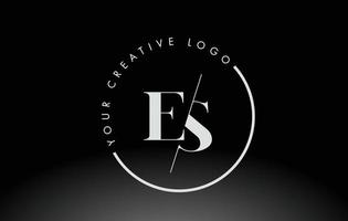 White ES Serif Letter Logo Design with Creative Intersected Cut. vector