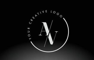 White AV Serif Letter Logo Design with Creative Intersected Cut. vector