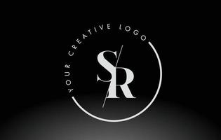 White SR Serif Letter Logo Design with Creative Intersected Cut. vector