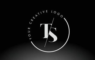 diseño de logotipo de letra blanca ts serif con corte cruzado creativo. vector