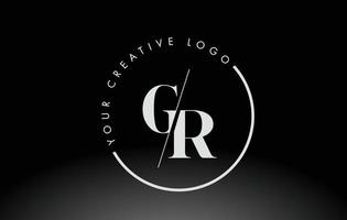 White GR Serif Letter Logo Design with Creative Intersected Cut. vector