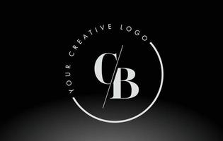 White CB Serif Letter Logo Design with Creative Intersected Cut. vector