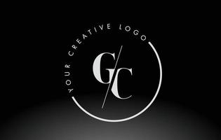 White GC Serif Letter Logo Design with Creative Intersected Cut. vector