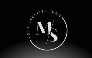 White MS Serif Letter Logo Design with Creative Intersected Cut. vector