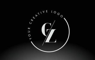 diseño de logotipo de letra cz serif blanca con corte cruzado creativo. vector