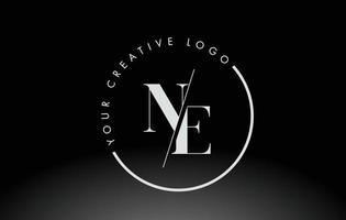 White NE Serif Letter Logo Design with Creative Intersected Cut. vector