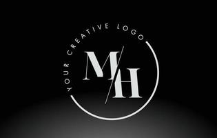 White MH Serif Letter Logo Design with Creative Intersected Cut. vector