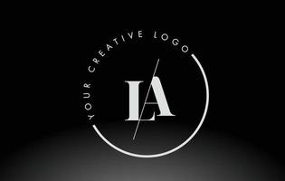 White LA Serif Letter Logo Design with Creative Intersected Cut. vector